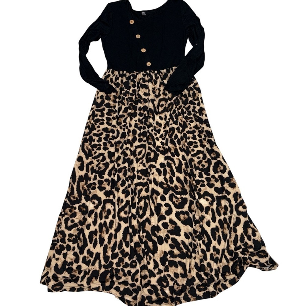 107. SHEIN Black and Leopard Print Long Sleeve Dress